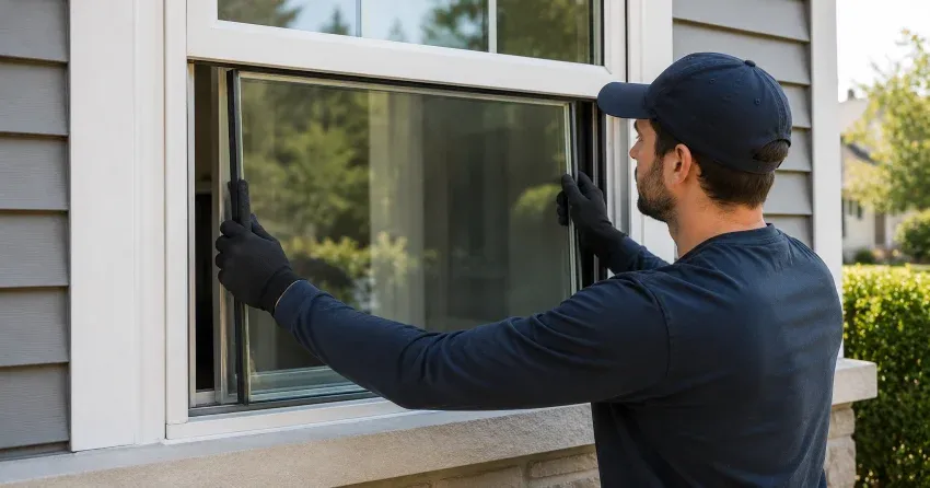 technician boarding up broken window during emergency glass repair Rich Hill, New Tecumseth