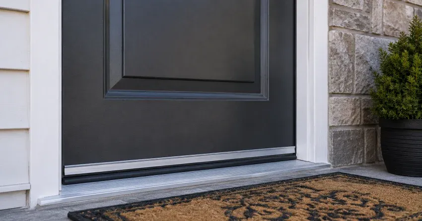 technician replacing worn door weatherstripping in Tecumseth, New Tecumseth home