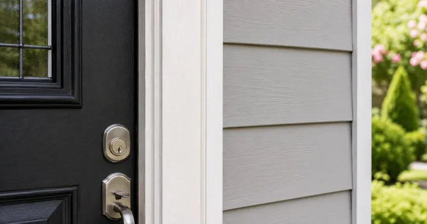 technician inspecting door jamb behind cracked casing in New Tecumseth home