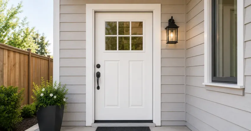technician installing exterior door frame in Randall, New Tecumseth
