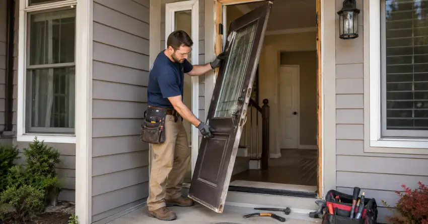 old exterior door being removed for replacement in Rich Hill, New Tecumseth
