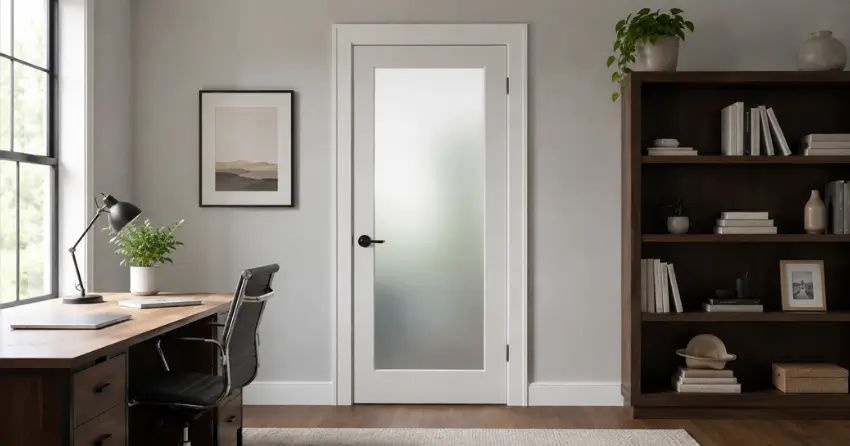 frosted interior door installed in home office in Schomberg Heights, New Tecumseth
