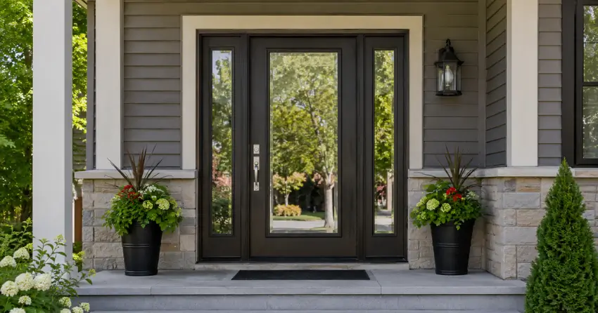 glass entry door with sidelights on a home in Penville, New Tecumseth