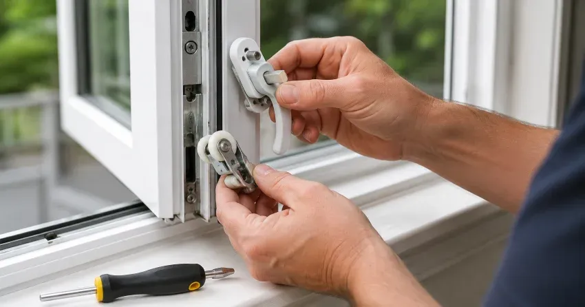 technician performing broken window repair Randall, New Tecumseth on a sliding window