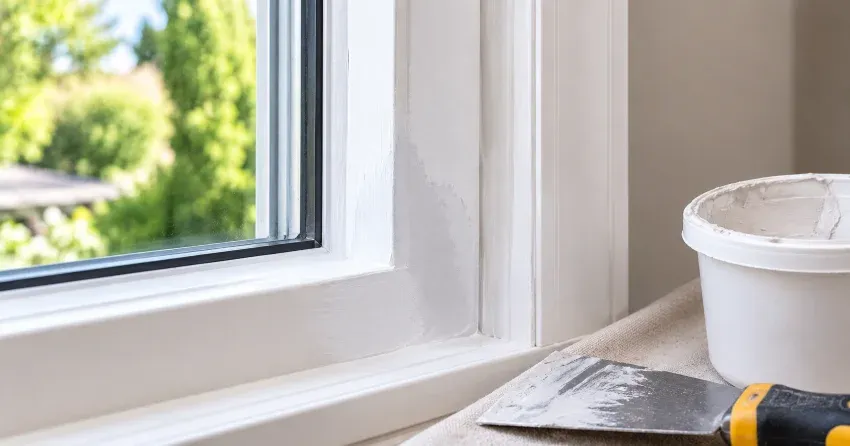technician repairing rotted window frame corner in Beeton, New Tecumseth